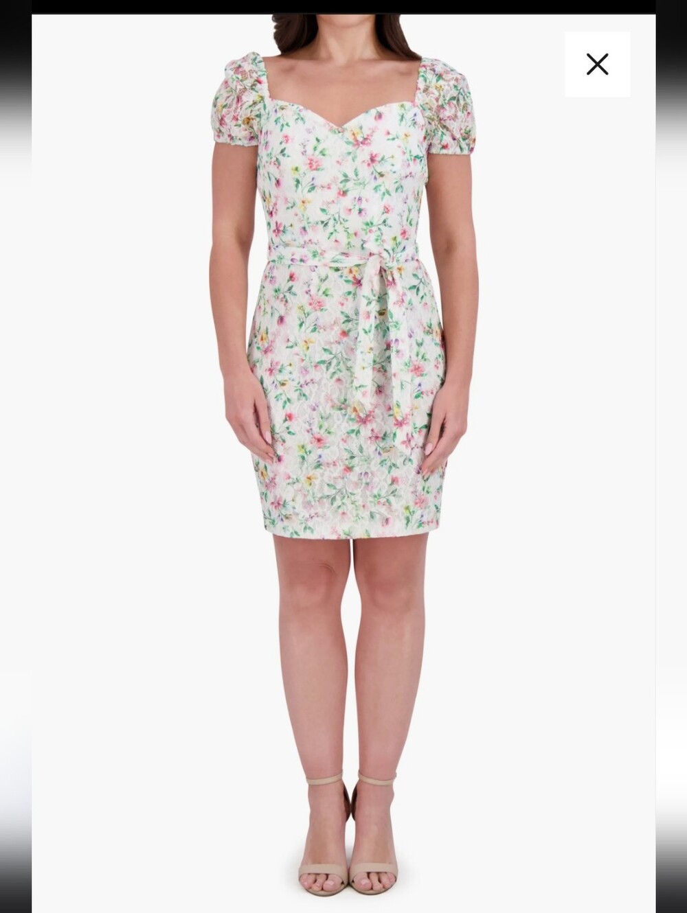 Kensie Print Tie Waist Bodycon Dress In Color White/ Multi.